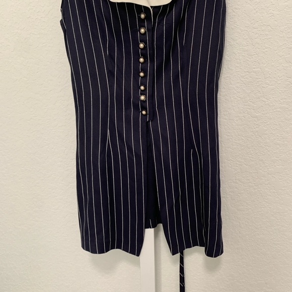 Vintage City Triangles Blue Striped Sleeveless Button Down Mini Dress - Picture 3 of 8